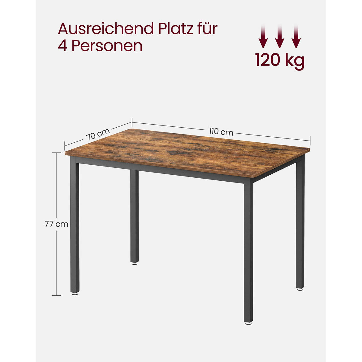 ESSZIMMERTISCH JUBA - Braun, Metall (110/70/77cm) - Hansiro