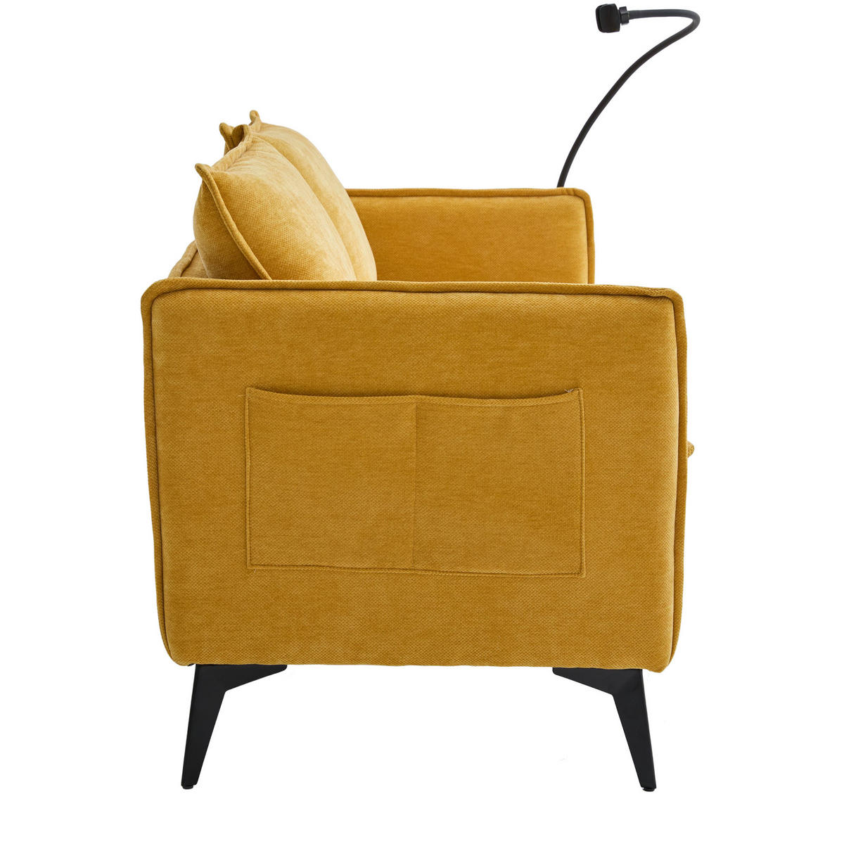2-SITZER-SOFA aus Chenille 127x69x66 cm Gelb mit Handyhalter und Seitentaschen, kompakt für kleine Wohnräume - Gelb, Textil (69/66/127cm) - Modfu