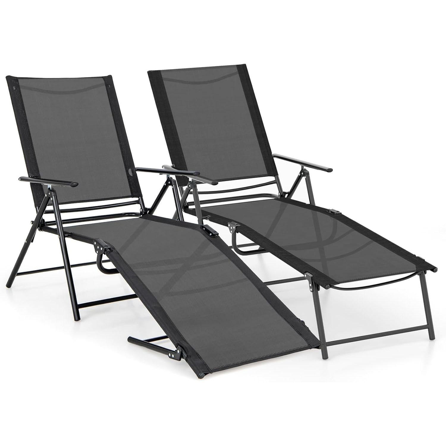 SONNENLIEGE Schwarz(2er-Set) - Schwarz, Metall (189/65/64cm) - COSTWAY