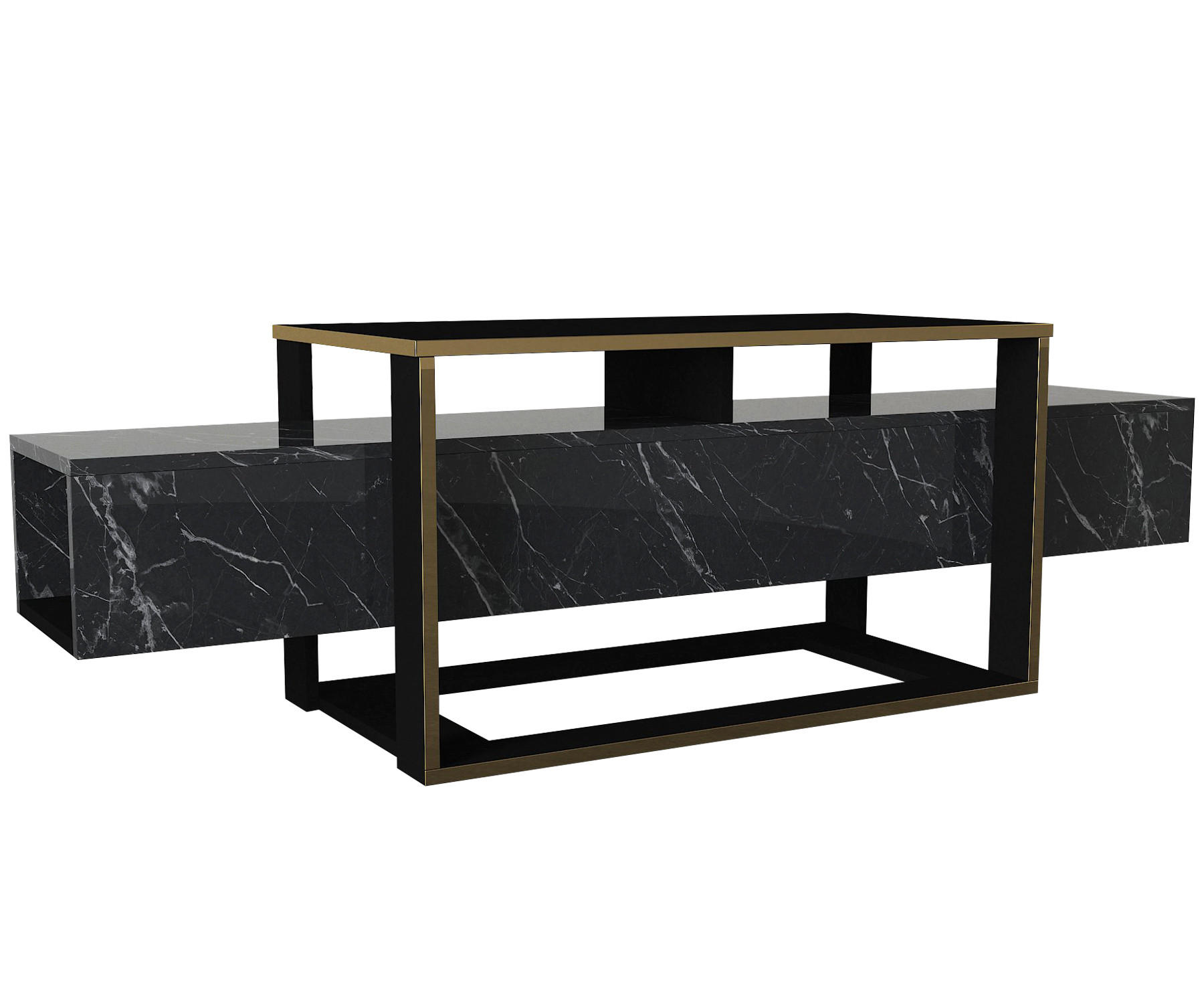 TV-LOWBOARD Bianco Marmor Optik - Schwarz, Holzwerkstoff (160/49.8/46.1cm) - moebel17