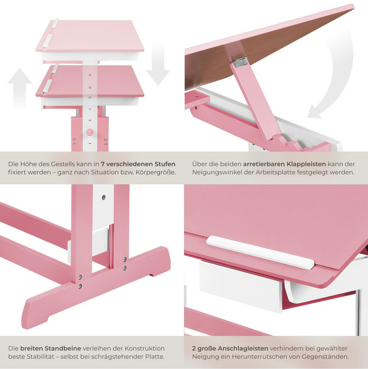 SCHREIBTISCH ,109 x 55 x 94 cm,pink - Pink, Holz (109/55/94cm) - tectake