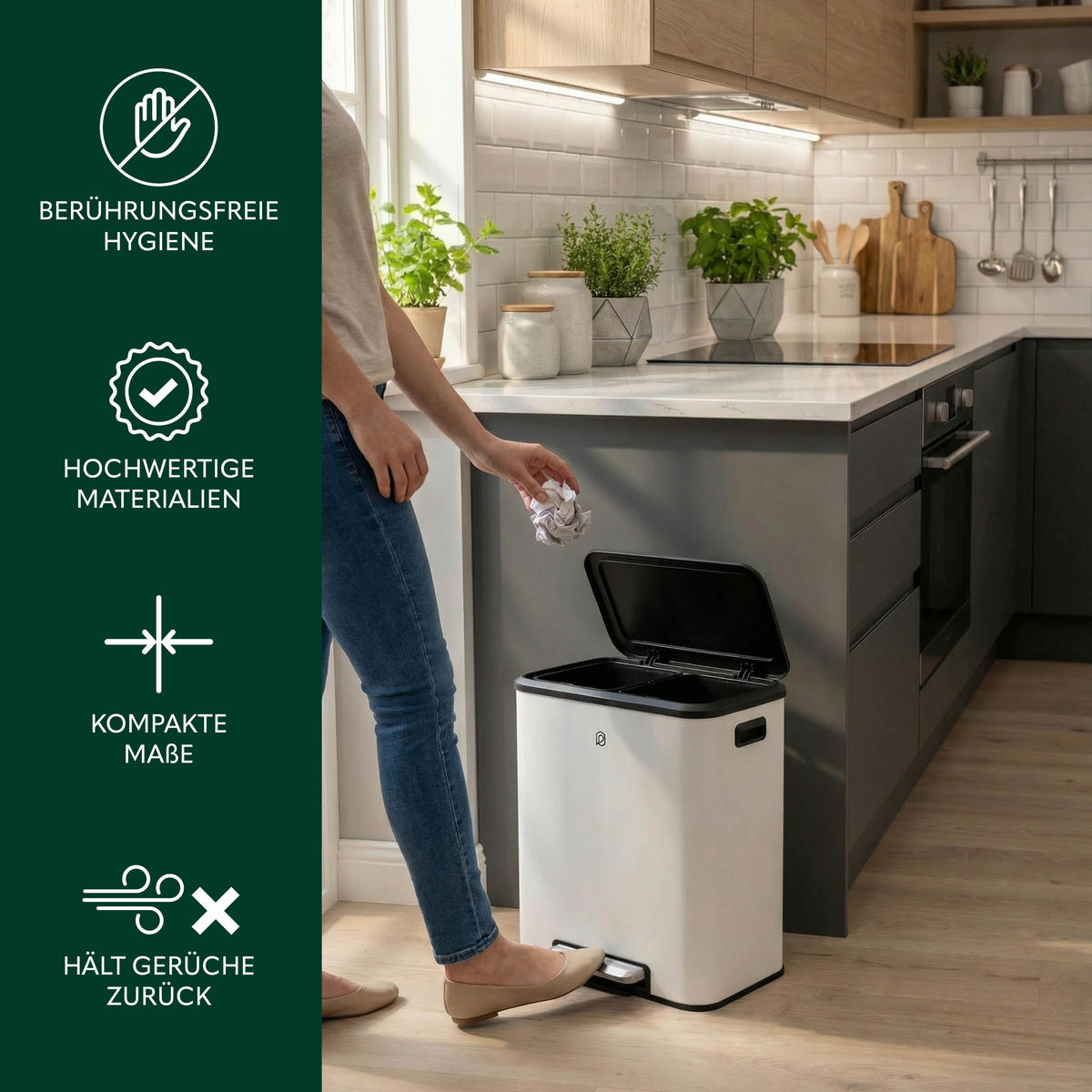 ABFALLEIMER 30 Liter, weiß - Weiß, Metall (42.5/50/33.5cm) - eluno