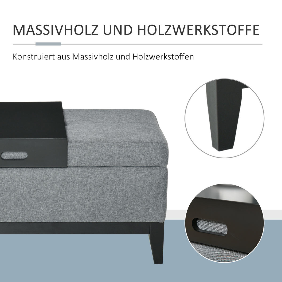 SITZBANK, Birkenholz, Dunkelgrau+Schwarz - Multicolor, Kunststoff (50/44/107cm) - HOMCOM