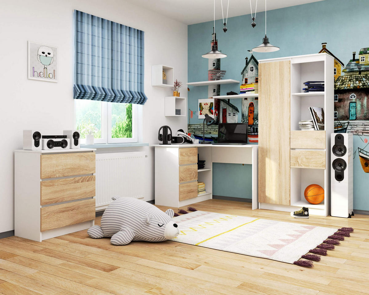 SCHREIBTISCH Weiß, Eiche Sonoma 77/124/85 - Weiß, Holzwerkstoff (85/124/77cm) - RAUMHIRSCH FURNITURE