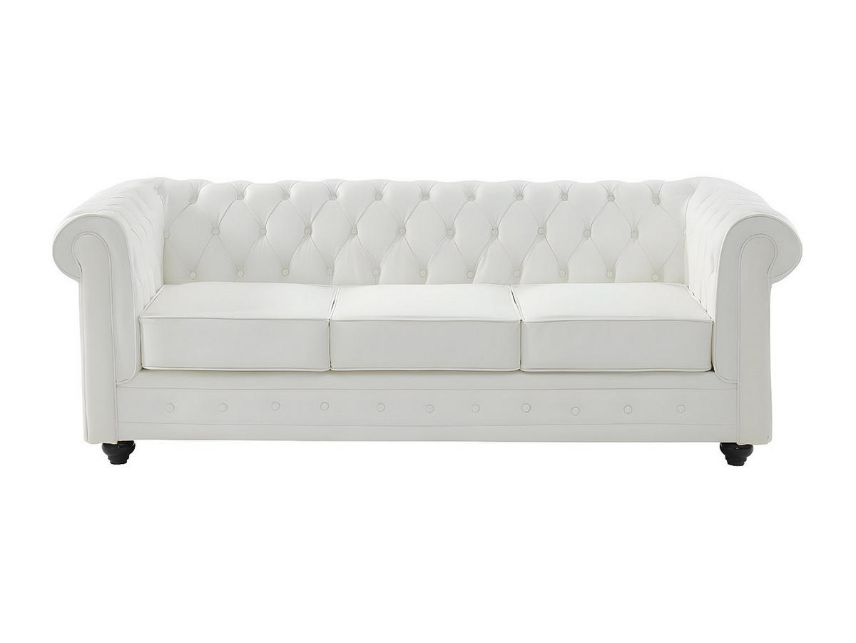 LEDERSOFA 3-Sitzer - Büffelleder - Weiß - CHESTERFIELD - Weiß, Leder (205/72/88cm) - Vente-Unique