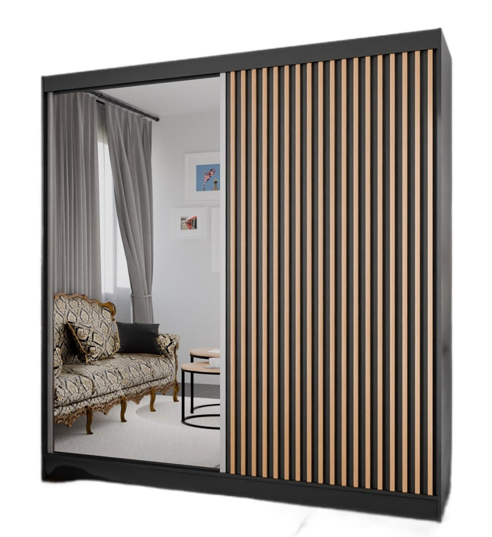 SCHRANK Schwarz Mit Lamellen Und Spiegel Craft Gold 150 cm - Multicolor, Holzwerkstoff (150/215/61cm) - Sepro Meble