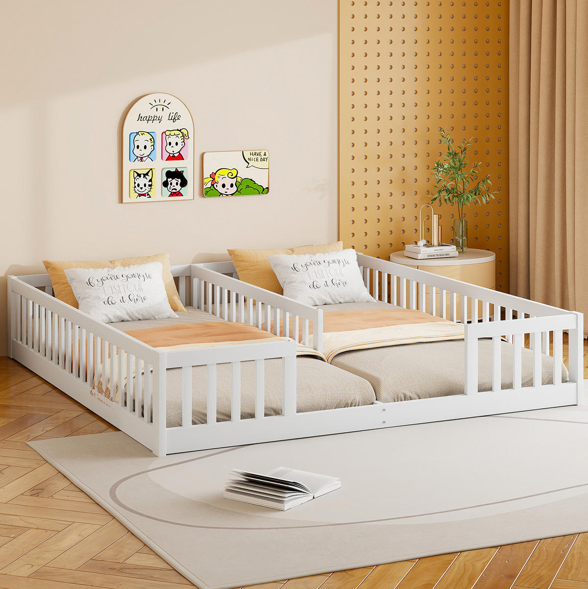 KINDERBETT aus Kiefernholz und MDF 2x 90x200 cm Weiß mit Sicherheitsgitter - Weiß, Holzwerkstoff (90/200cm) - IVMEU