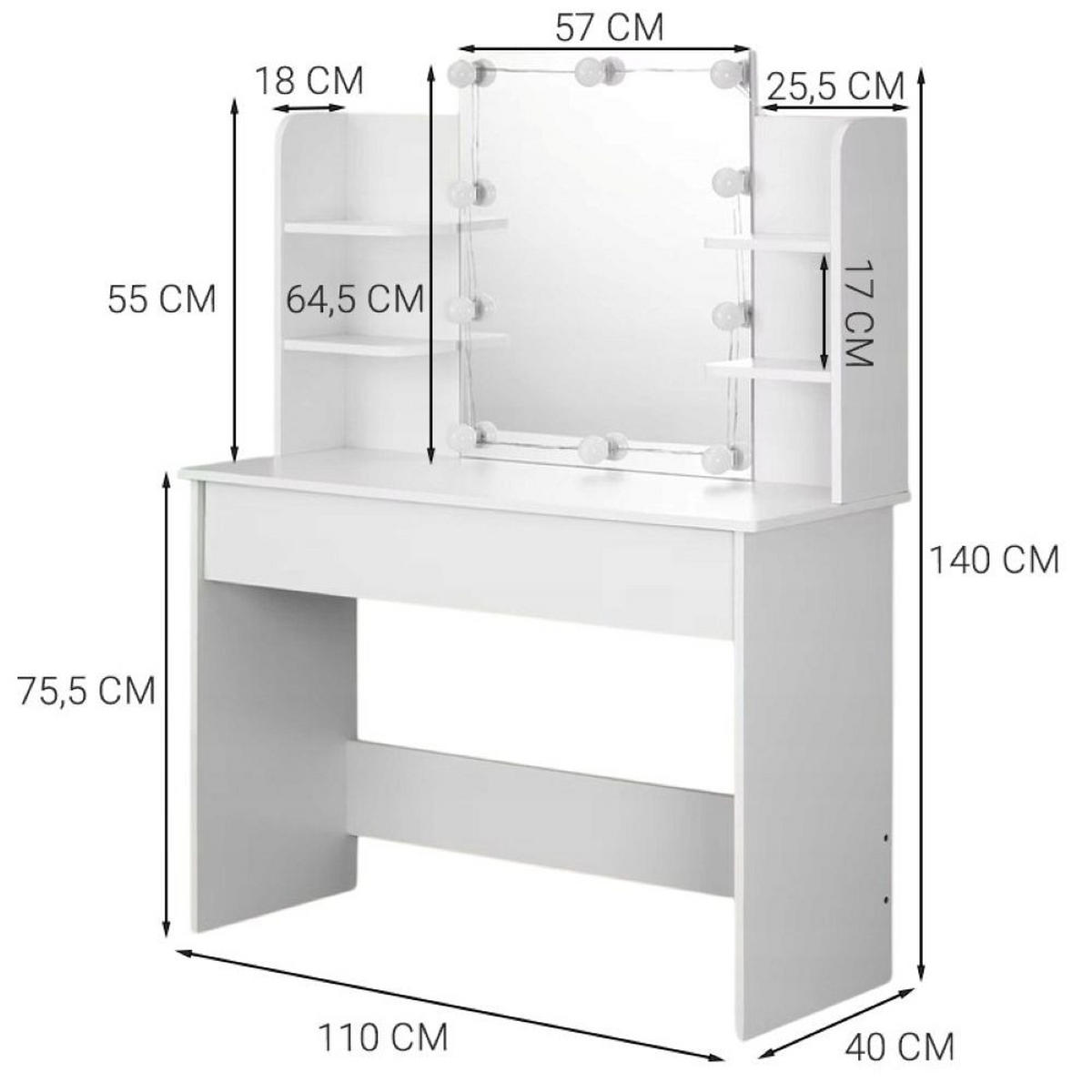 SCHMINKTISCH, weiß 40/41/30 cm - Weiß, Holzwerkstoff (122/13.2/46cm)