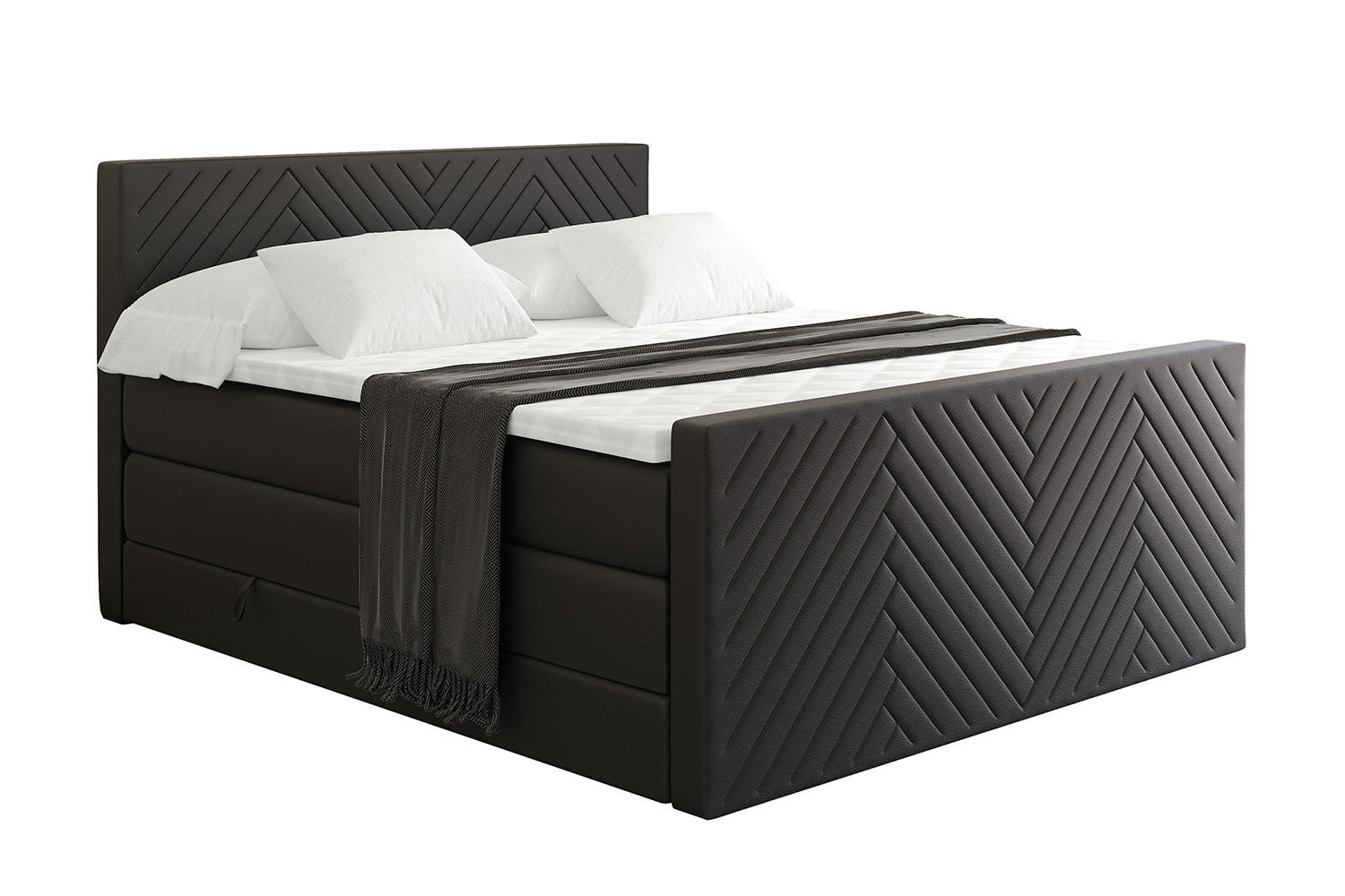 BOXSPRINGBETT mit Matratze und Lattenrost - VEXA-Z KING-160x200 - Schwarz Kunstleder - Schwarz, Holzwerkstoff (160/200cm) - ALTDECOR