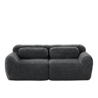 SOFA in Grau aus Plüsch, modular und rahmenlos mit Kissen - Grau, Textil (104/73/204cm) - Flora Grace