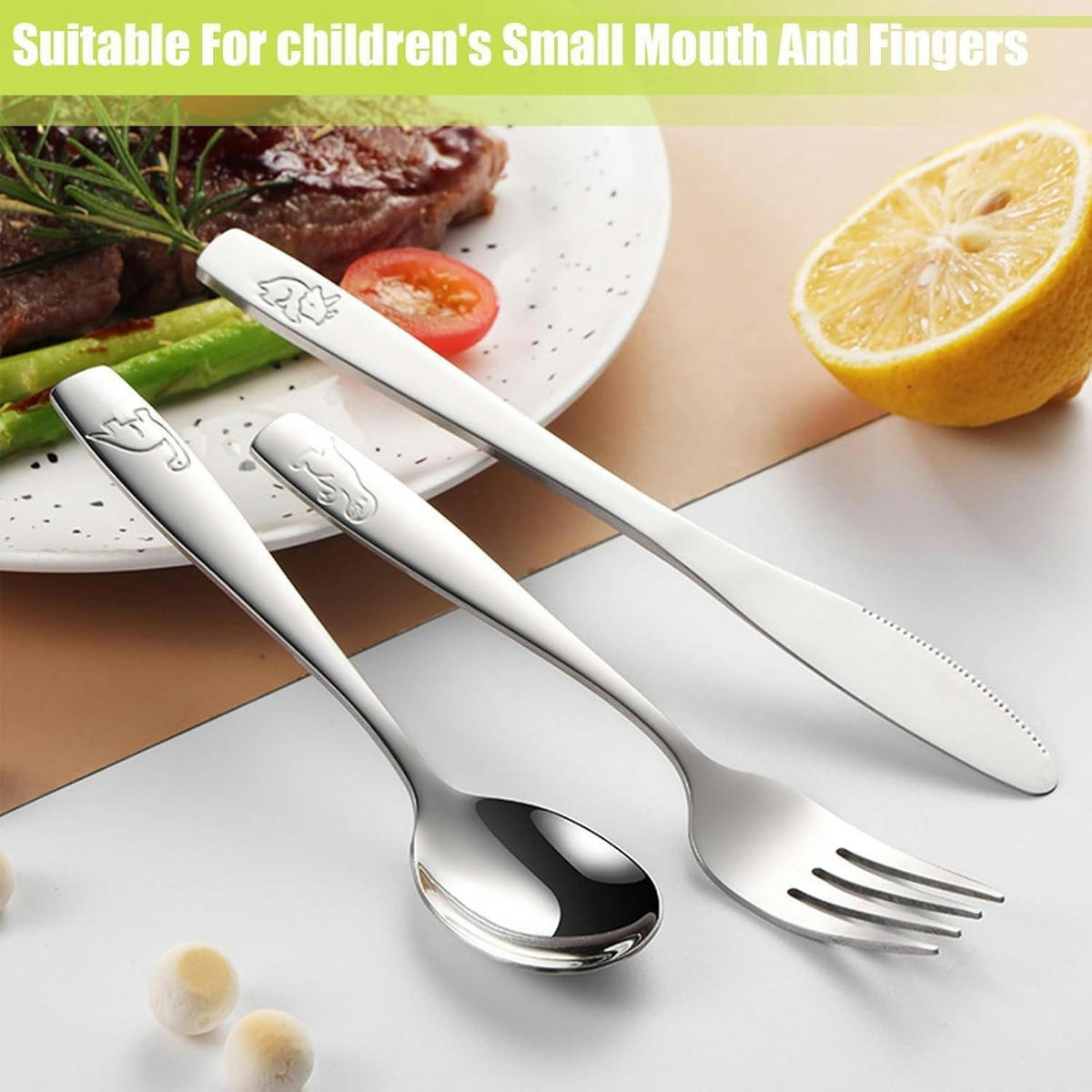 KINDERBESTECK 9-teiliges Set Edelstahl Dinosaurier Motiv - Silberfarben, Metall