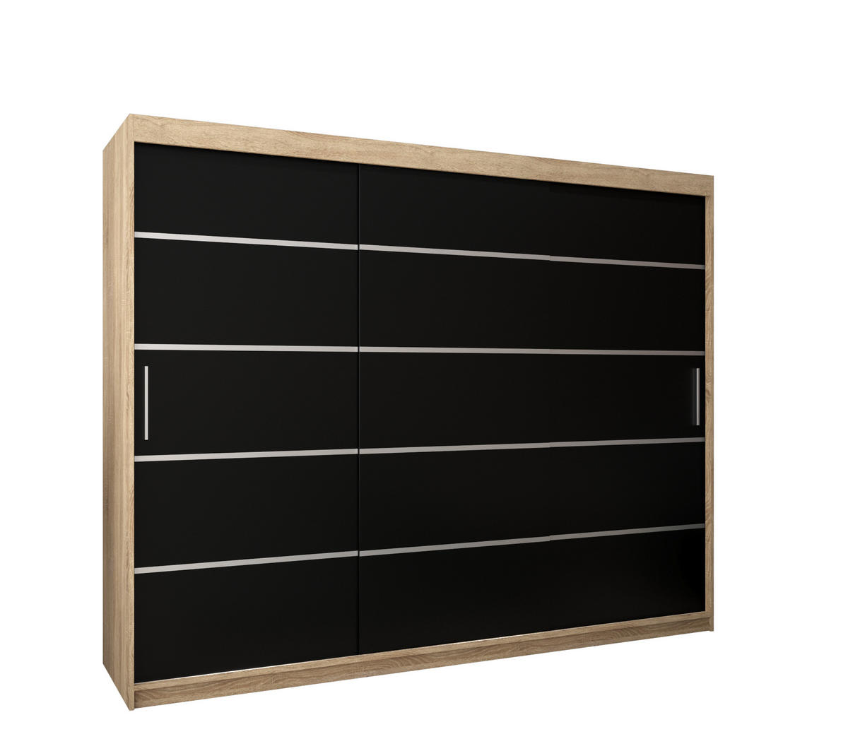 SCHWEBETÜRENSCHRANK 200/250/62 3-türig - Silberfarben/Schwarz, Holz/Kunststoff (250/200/62cm) - Abiks Möbel