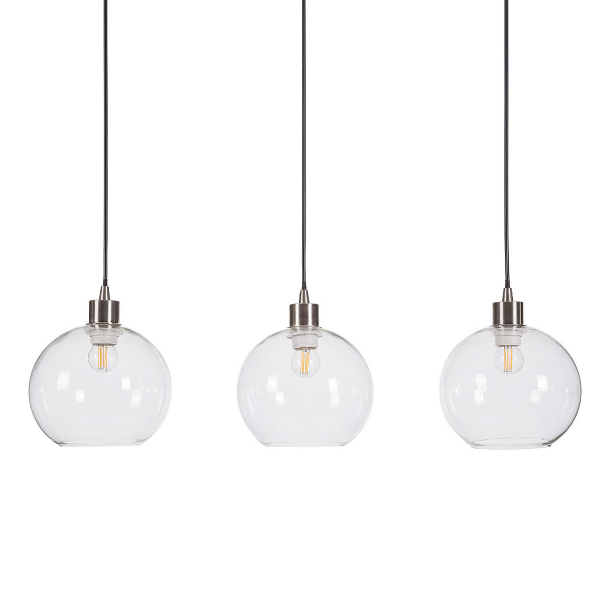 PENDELLEUCHTE - Glas / Eisen - 3-flammig - Silberfarben, Glas/Metall (20/70/150cm) - home24
