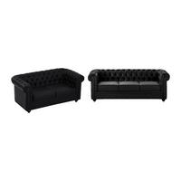COUCHGARNITUR - 5 Personen - kunstleder - schwarz Chesterfield - Schwarz, Leder/Holz (165/72/88cm) - Vente-Unique