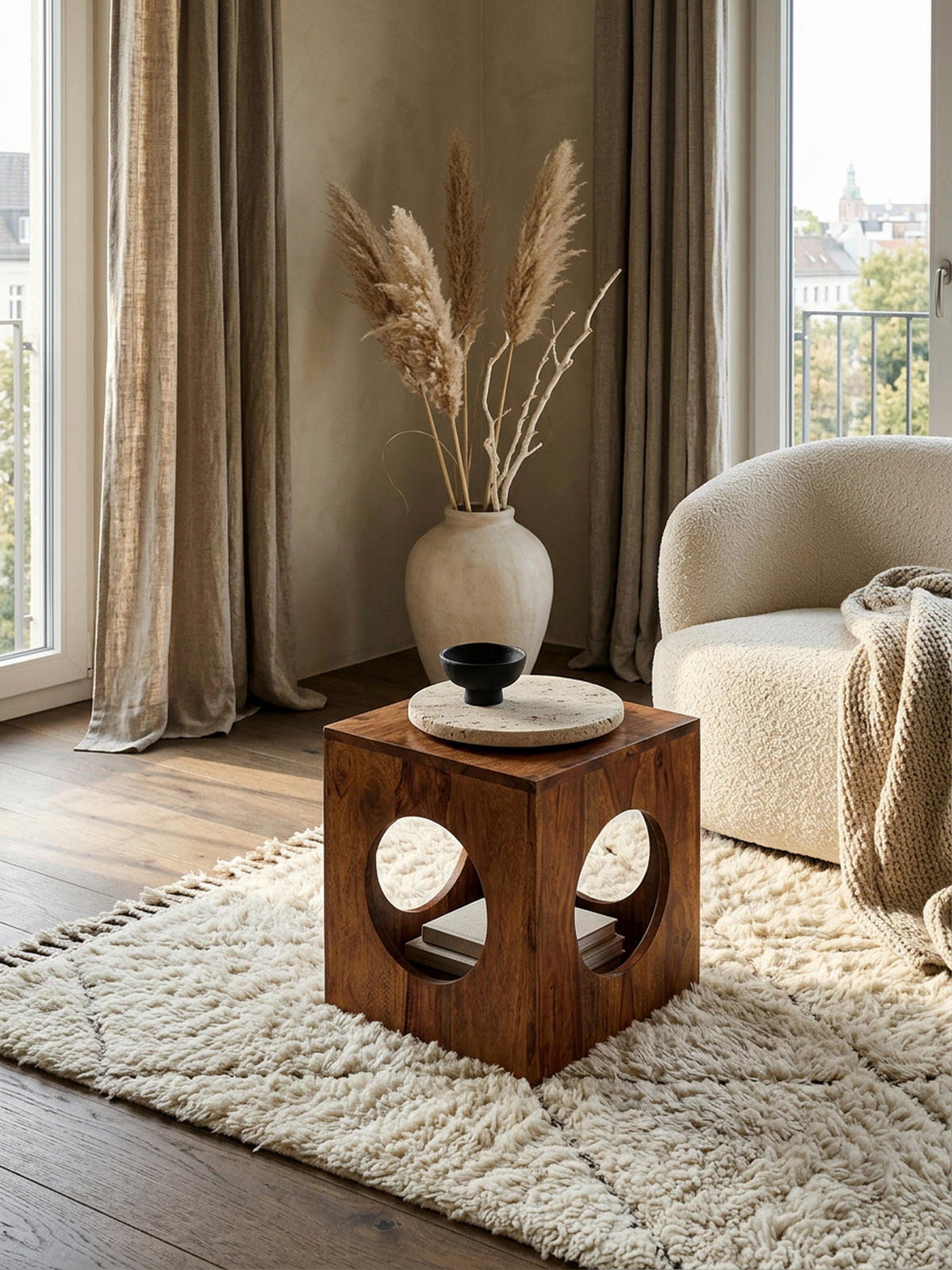 BEISTELLTISCH – Massivholz quadratisch Cube Design mit Stauraum handgefertigt - Braun, Holz (35/35/35cm) - KADIMA DESIGN