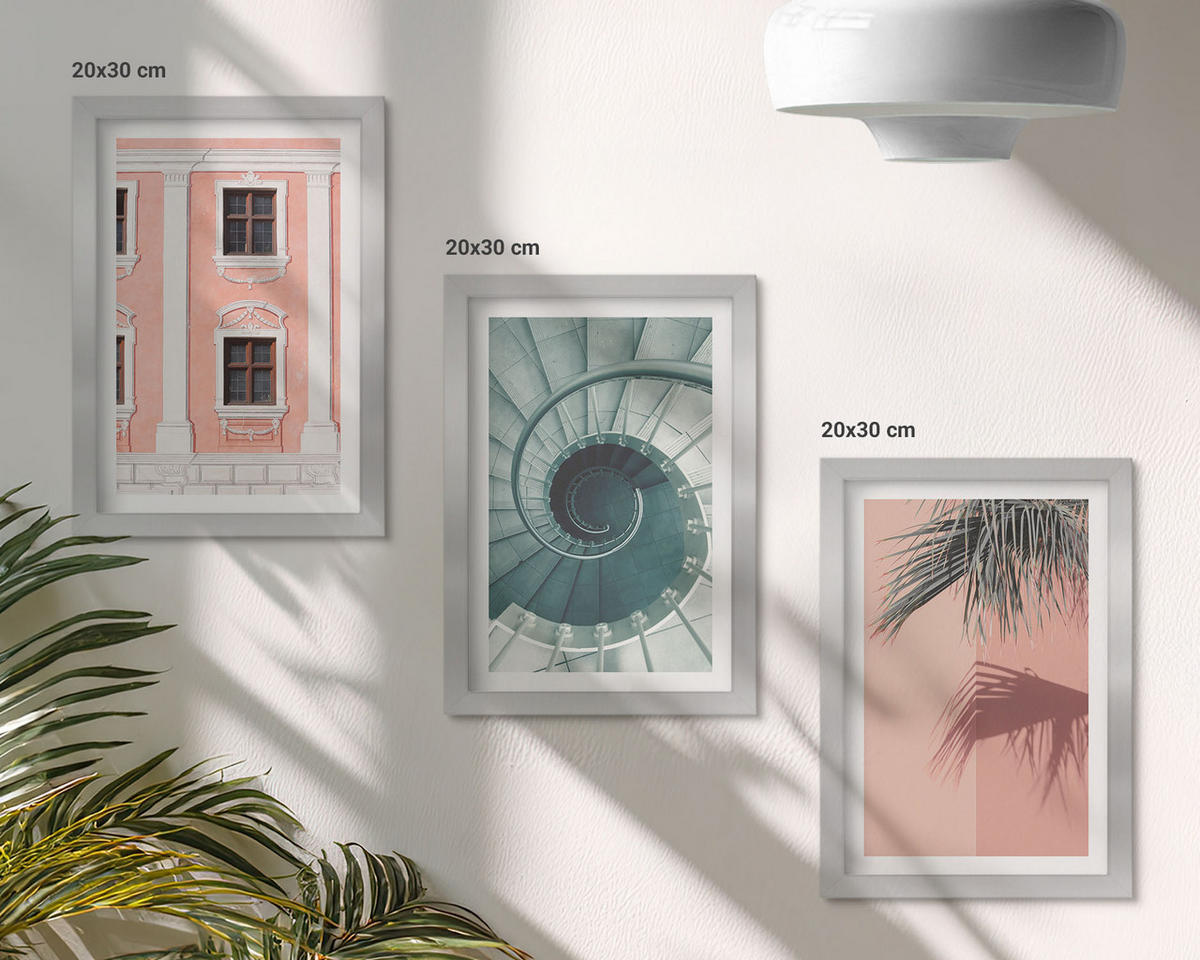 WANDBILDER 3er Set - 20x30 cm Silberner Rahmen - Pastellfarbene Spiralarchitektur - Silberfarben, Kunststoff (20/30cm) - ArtPrintCave