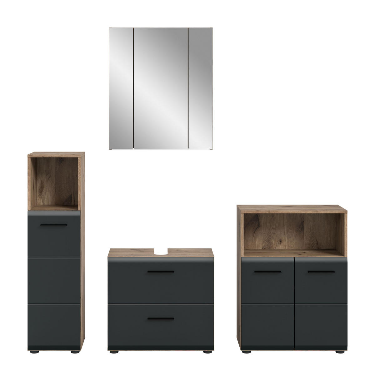 BADEZIMMER Alba 4-tlg. (B/H/T: ca. 180/185/30 cm) in Nox Oak /schwarz matt - Eichefarben, Holz (180/185/30cm)
