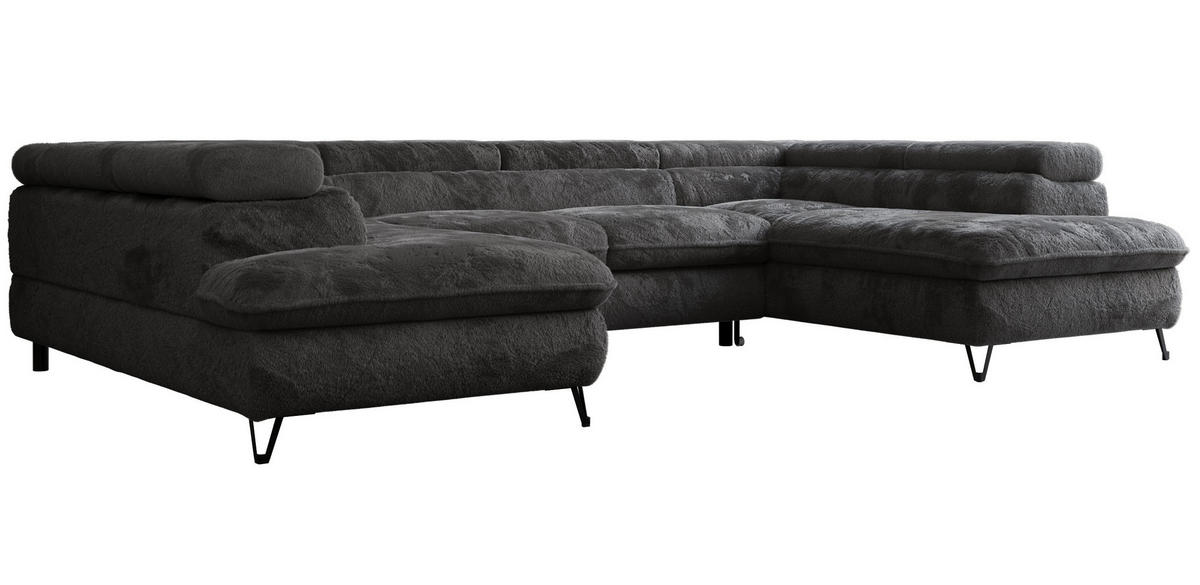 WOHNLANDSCHAFT PETER U Plüsch Anthrazit - Anthrazit/Schwarz, Textil/Metall (346/76/208cm) - MKS