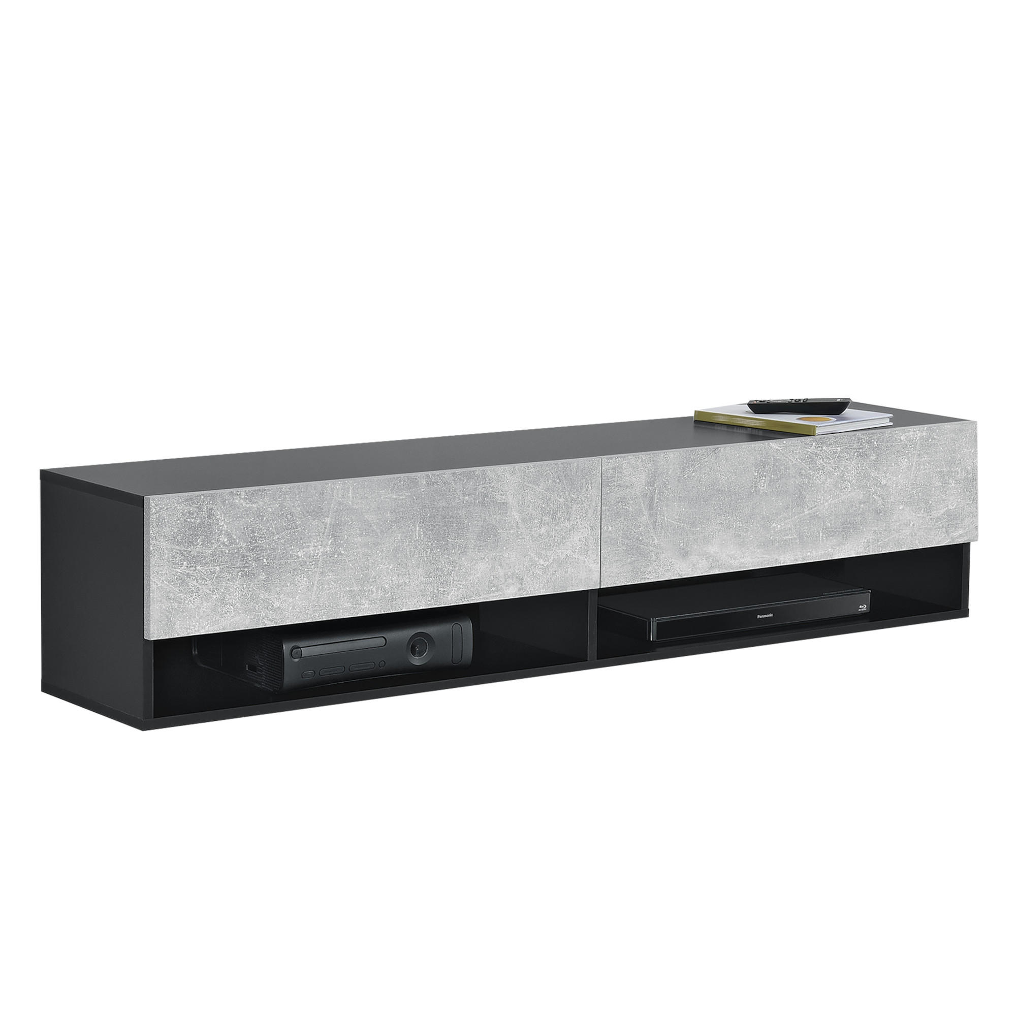 HÄNGELOWBOARD Halmstad - Schwarz/Grau, Holzwerkstoff (140/30/31cm) - [en.casa]