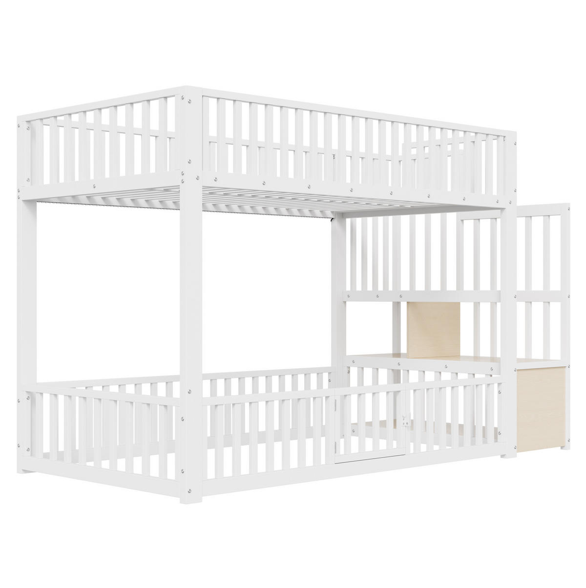 ETAGENBETT aus MDF und Metall 90x200 cm Weiß mit LED-Beleuchtung, Stauraumleiter und Schutzgittern - Weiß, Holzwerkstoff (90/200cm) - Modfu