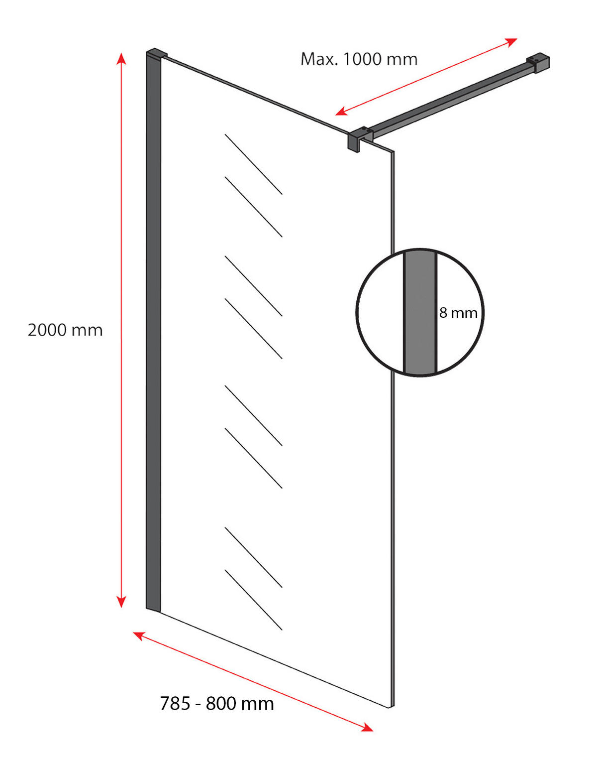 DUSCHWAND Rizani - 80 x 200 cm - Schwarz - Walk-In Duschabtrennung aus Rauchglas - Anthrazit/Schwarz, Glas (80/200cm) - Badplaats