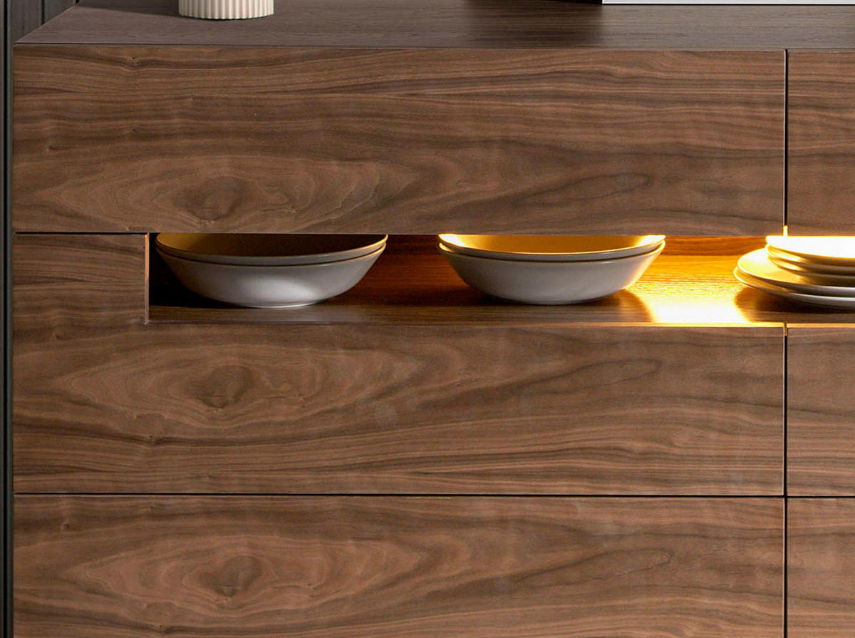 SIDEBOARD Sideboard Nussbaum und polierter Stahl mit Innenbeleuchtung 140/43/71 cm - Edelstahlfarben/Walnussfarben, Holz/Metall (140/71/43cm) - ANGEL CERDA