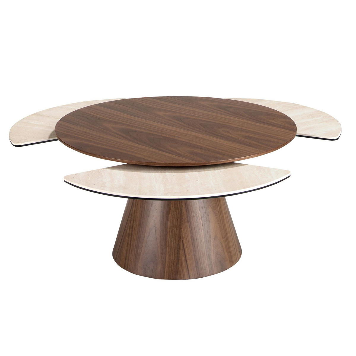 COUCHTISCH Ausziehbarer runder aus Nussbaumholz und Feinsteinzeug Ø80/43 cm - Sandfarben/Titanfarben, Holz/Keramik (80/80/43cm) - ANGEL CERDA