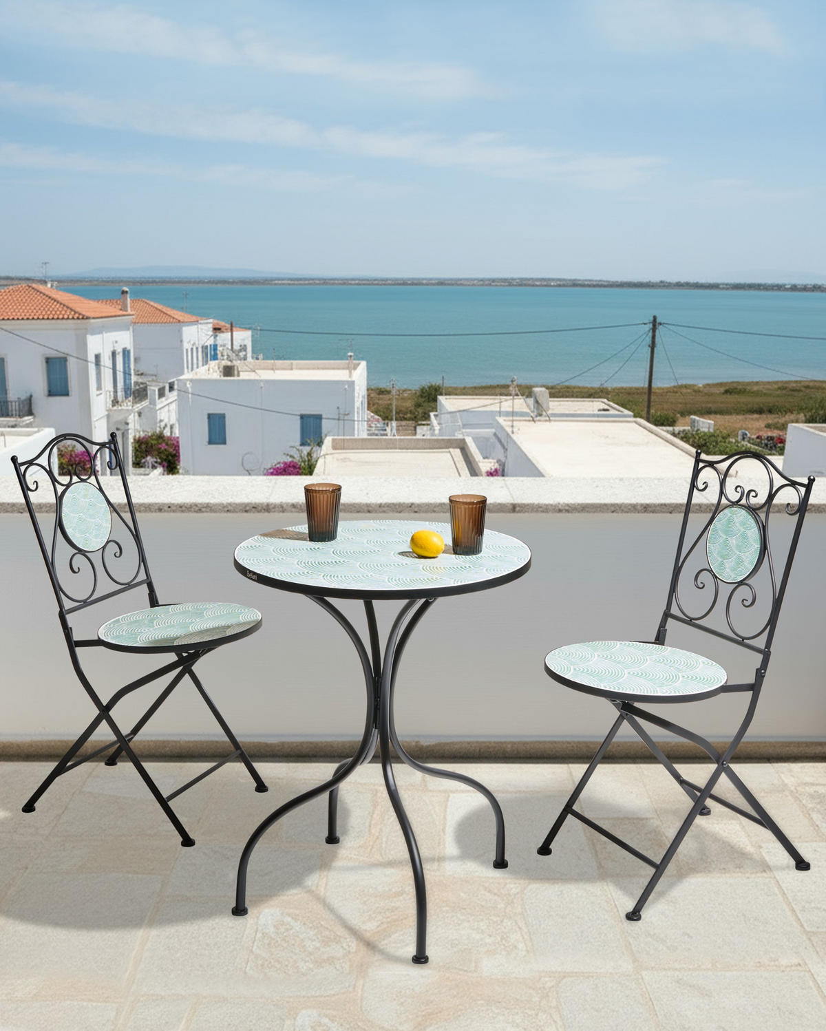 GARTENSTUHL 2er-Set Blaugrün Anapo - Schwarz/Grün, Metall (39/87/47cm) - Beliani