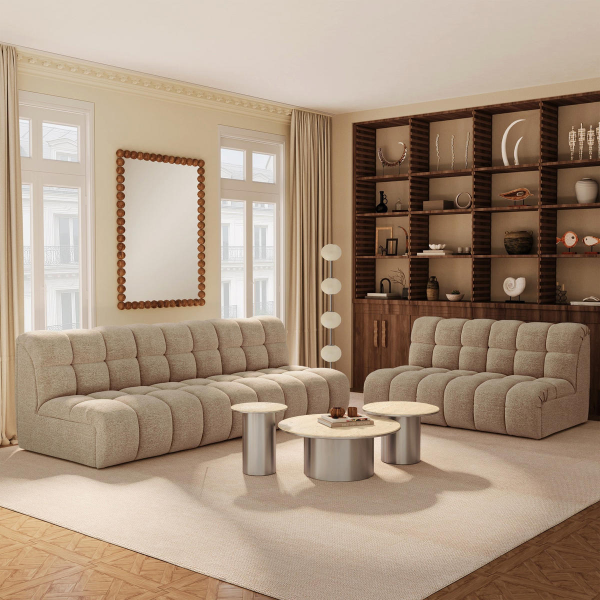 SOFA SEVEN Bouclé-Stoff Taupe 243cm - Taupe, Textil (243/231/294cm) - Premium Interiors