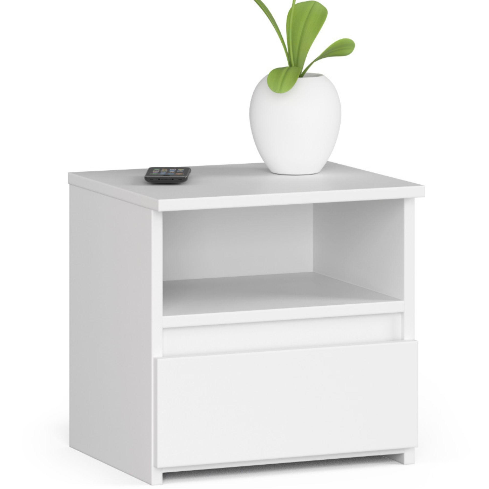 NACHTSCHRANK Weiß 40x35x40 cm - Weiß/Sonoma Eiche, Holzwerkstoff (40/40/35cm) - Akord