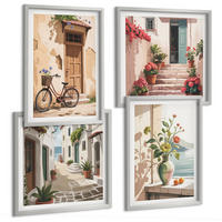 BILDER SET 4er Set - 50x50 cm & 40x60 cm Silberner Rahmen - Straßenblumen, Fahrrad bemalt - Silberfarben, Kunststoff (50/50cm) - TULUP