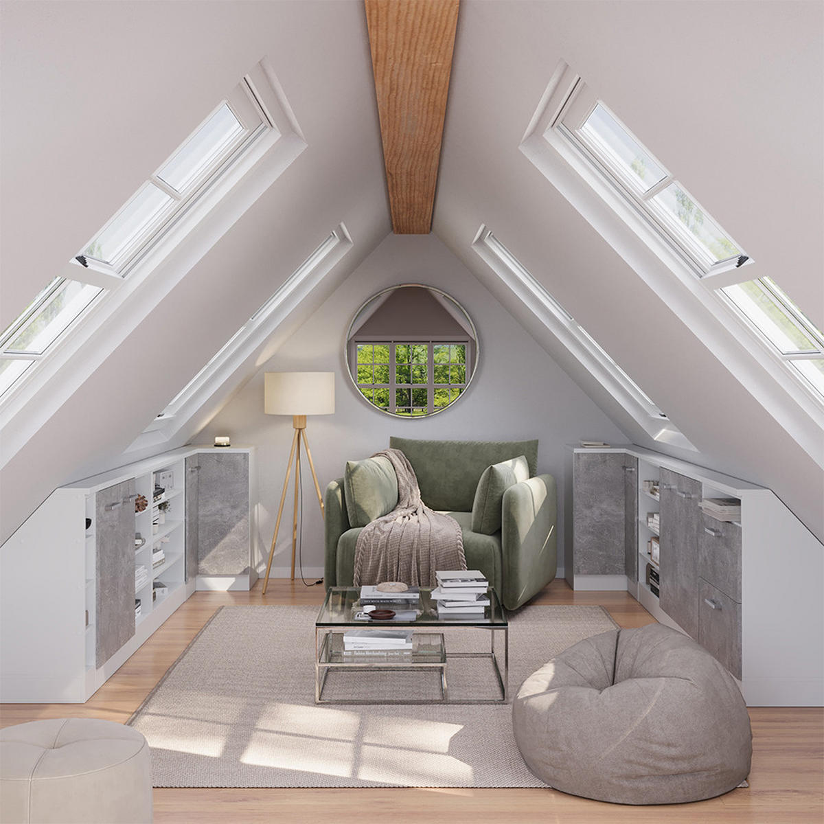 DACHSCHRÄGENSCHRANK ECKSCHRANK Rion Beton/Weiß 75.6 x 81.6 cm mit 1 Tür - Weiß/Grau, Holzwerkstoff (75.6/81.6/75.6cm) - Vicco