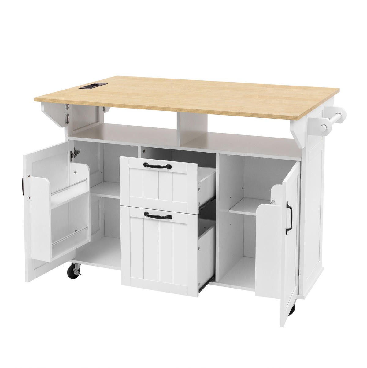 KÜCHENINSEL 120/92/40-60-80 cm Weiß/Natur aus MDF und PB mit klappbarer Arbeitsfläche - Weiß, Holzwerkstoff (80/92/120cm) - OKMYHOME