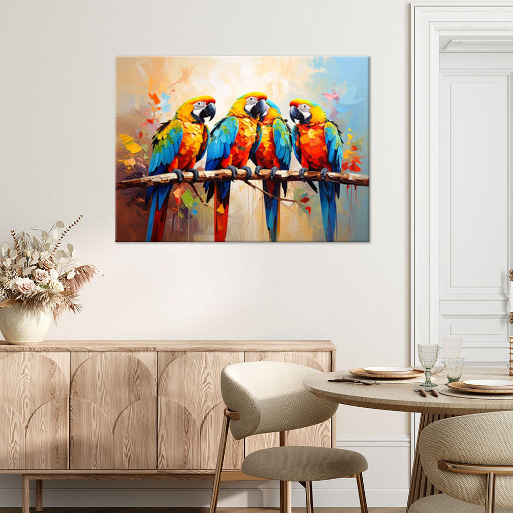 LEINWANDBILD Bunte Papageien Vögel auf einem Ast 120x80cm - Multicolor, Textil (120/80cm) - Feeby