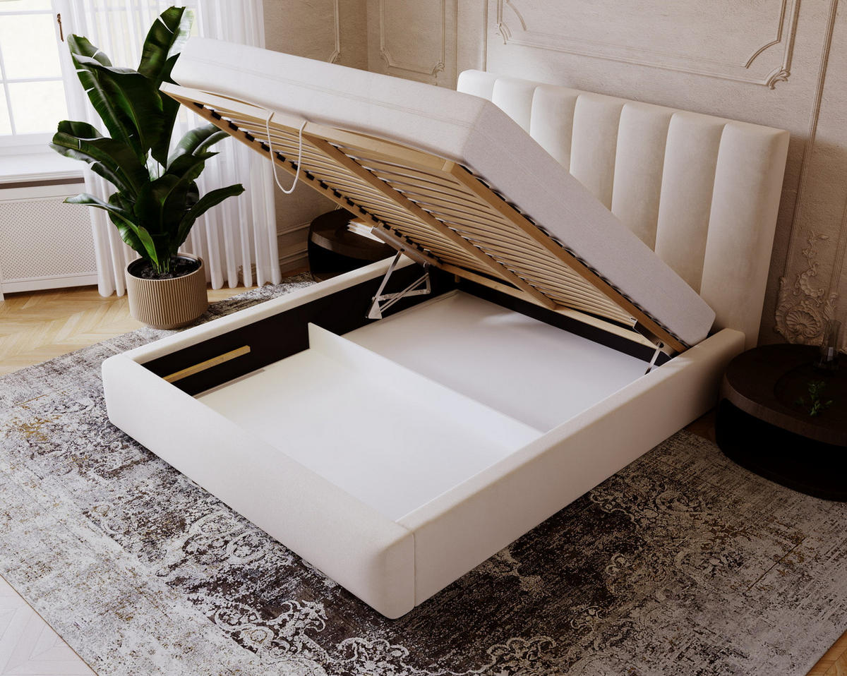 POLSTERBETT 140x200 cm Velor, Lattenrost, Bettkasten, Beige - Beige, Holz/Textil (140/200cm) - Emporius