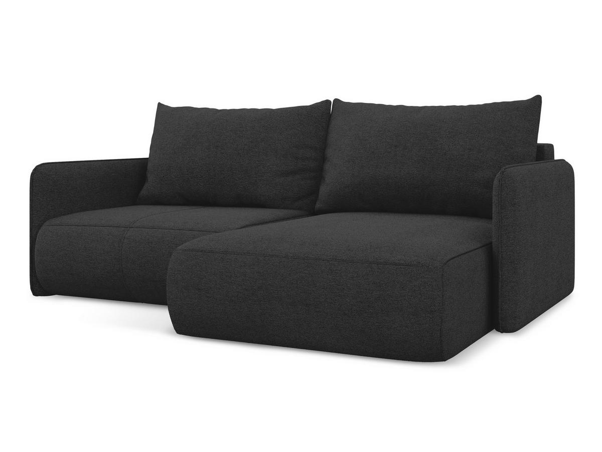 ECKSOFA mit Schlaffunktion Chenille Stoff Schwarz - Anthrazit/Schwarz, Kunststoff/Textil (207/148cm) - Makamii