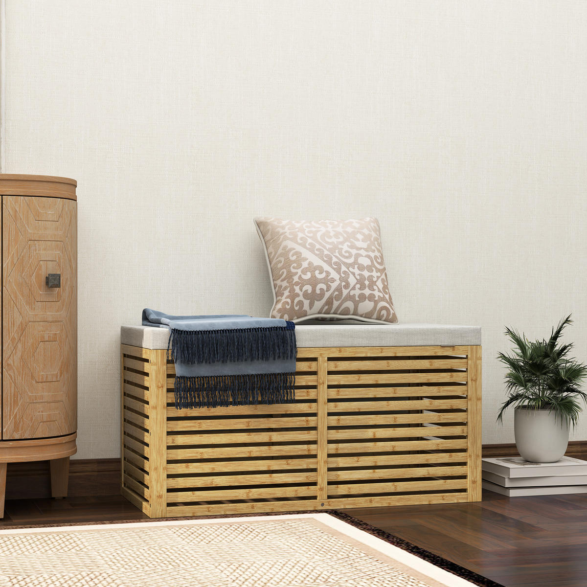 TRUHENBANK DE-16460 mit Bambusrahmen und Gasdruckfedern Natur - Naturfarben, Naturmaterialien (90/43/42cm) - ComfortXL
