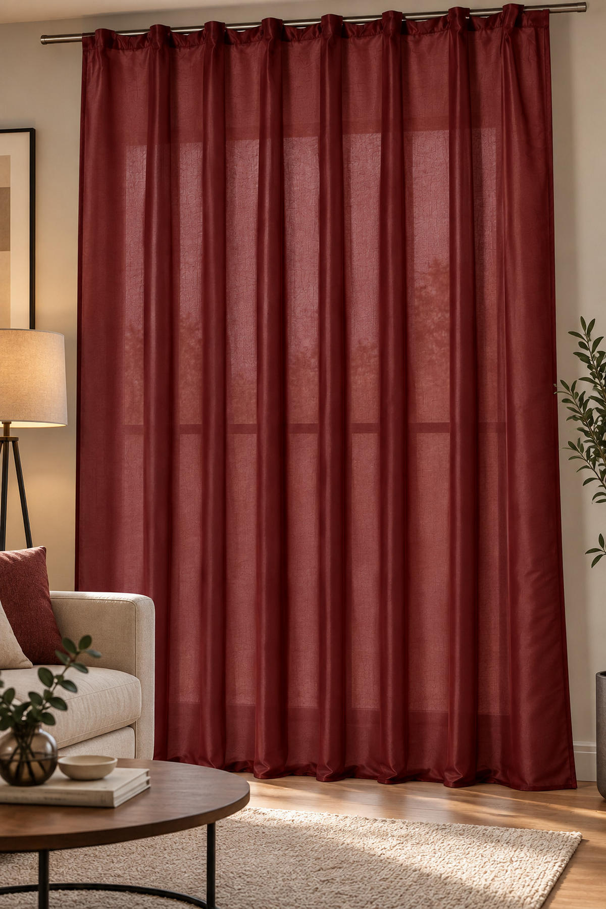 VORHANG Kräuselband 140/245 cm Bordeaux Wildseiden Optik - Bordeaux, Textil (140/245cm) - TiborTex