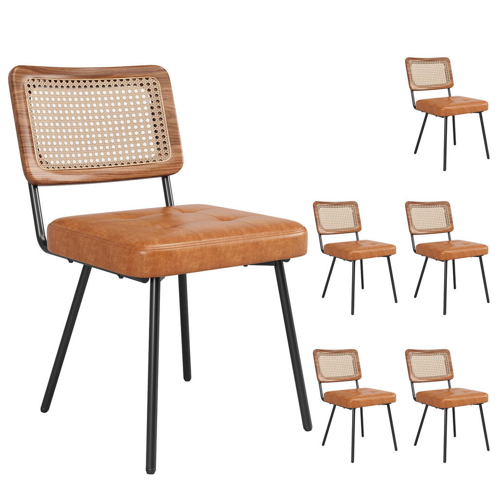 FLIEKS JÍDELNÍ ŽIDLE V SADĚ 6 KS EKO KŮŽE RATTAN RETRO