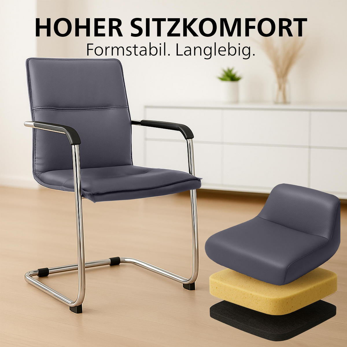 SCHWINGSTUHL 2er Set Lederlook Grau - Grau, Textil/Metall (57/92/59cm) - CLP