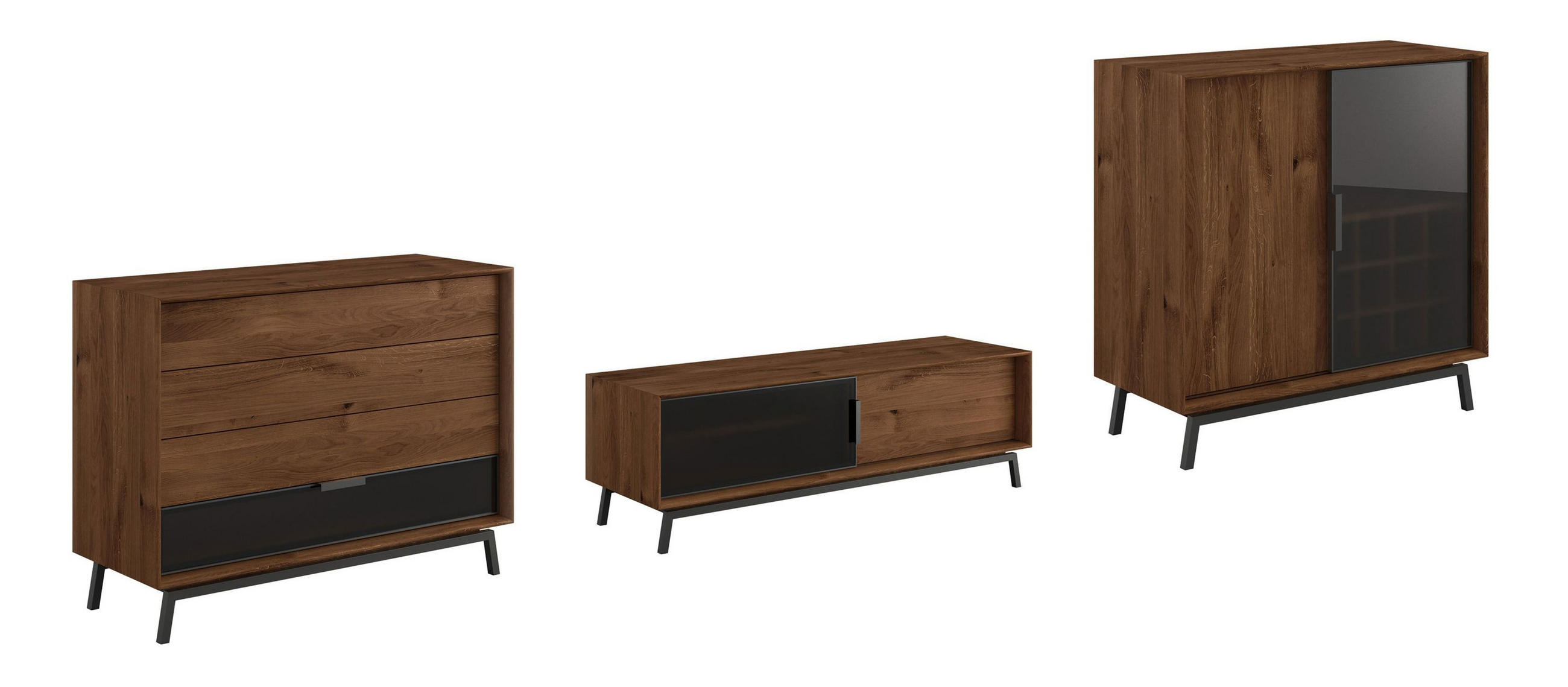 WOHNWAND 3er-Set Modern Loft Eiche Tabak 422 / 50 / 101cm - Eichefarben/Dunkelbraun, Holz/Metall (422/101/50cm) - Feldmann-Wohnen