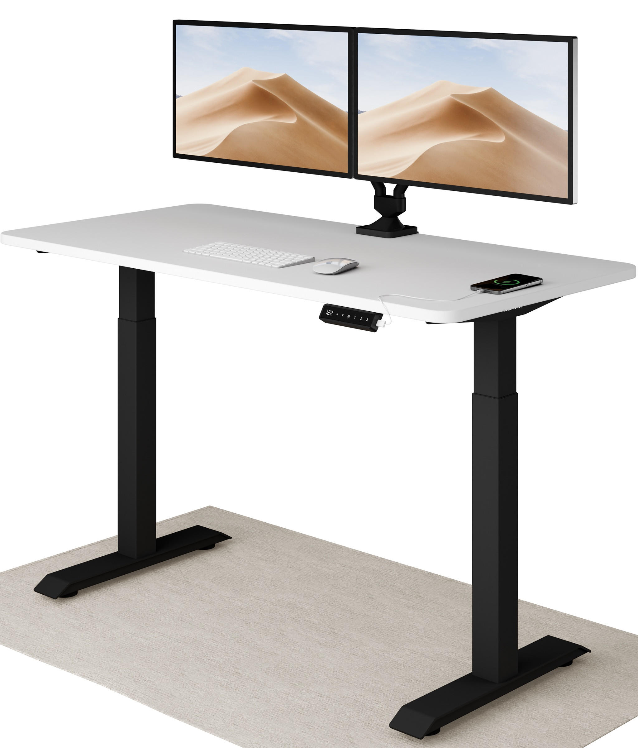 SCHREIBTISCH Elektrisch Höhenverstellbarer HomeOne 140x70cm Schwarz/Weiß mit Memory-Funktion, Anti-Kollisions Technologie - Schwarz/Weiß, Holzwerkstoff (70/140/72cm) - Desktronic