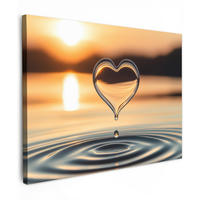 LEINWANDBILD - Herz - Wasser - Sonnenuntergang - Natur - Zen - 40x30 - Wanddeko - Bernsteinfarben, Textil (40/30cm) - MuchoWow