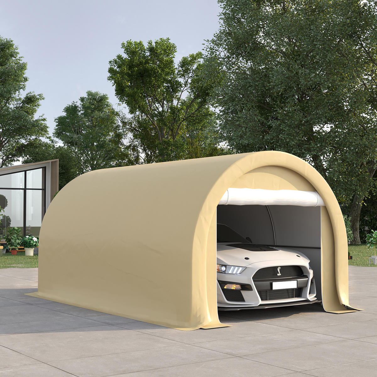 CARPORT DE-12612 500/300/240 cm 190 g/m² mit abnehmbaren Seitenwänden Beige - Beige, Kunststoff (300/240/500cm) - ComfortXL
