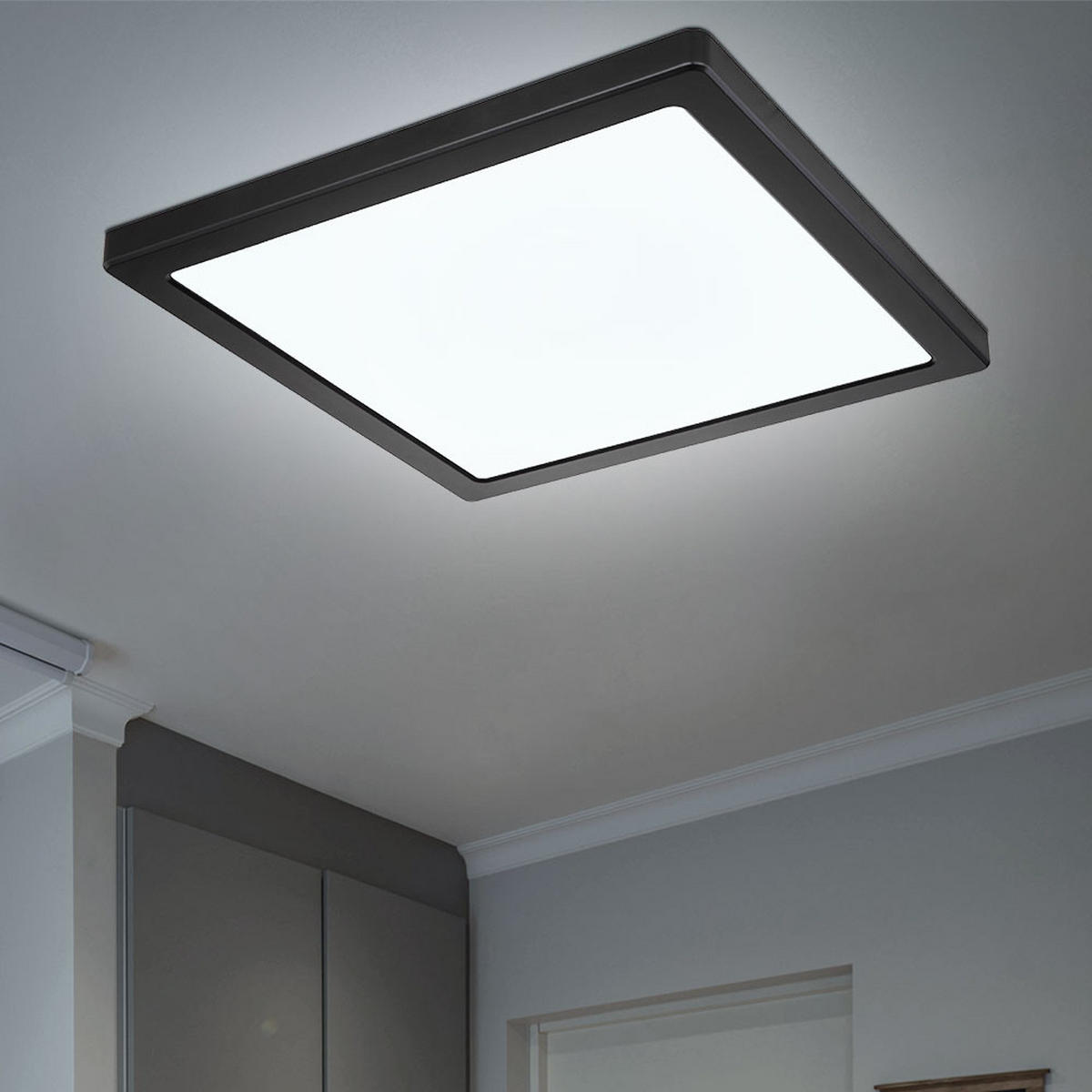 LED DECKENLEUCHTE Lasse Schwarz Weiß - Schwarz, Kunststoff (29.1/29.1/1.7cm) - Globo Lighting