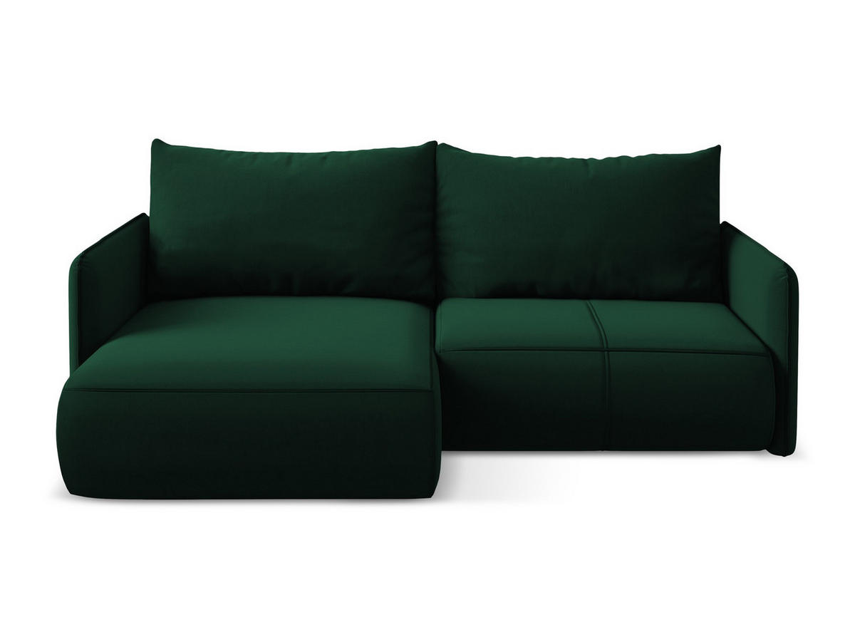 ECKSOFA mit Schlaffunktion Samt Stoff Grün - Dunkelgrün/Schwarz, Kunststoff/Textil (148/207cm) - Makamii