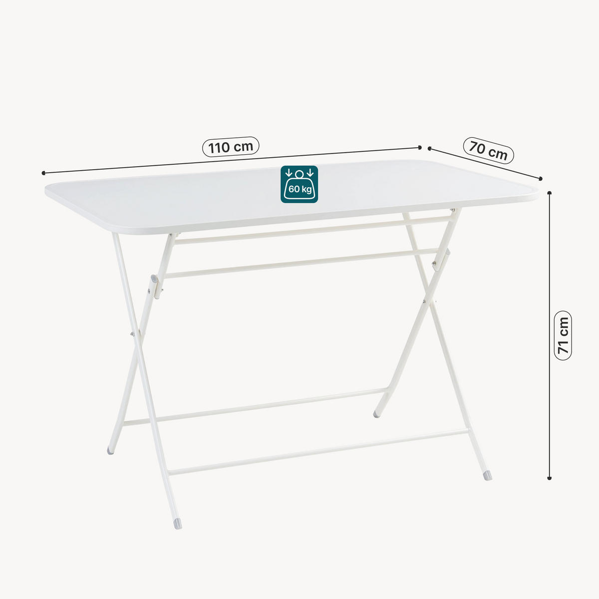 GARTENKLAPPTISCH Sande - Weiß, Metall (110/70/71cm) - [en.casa]