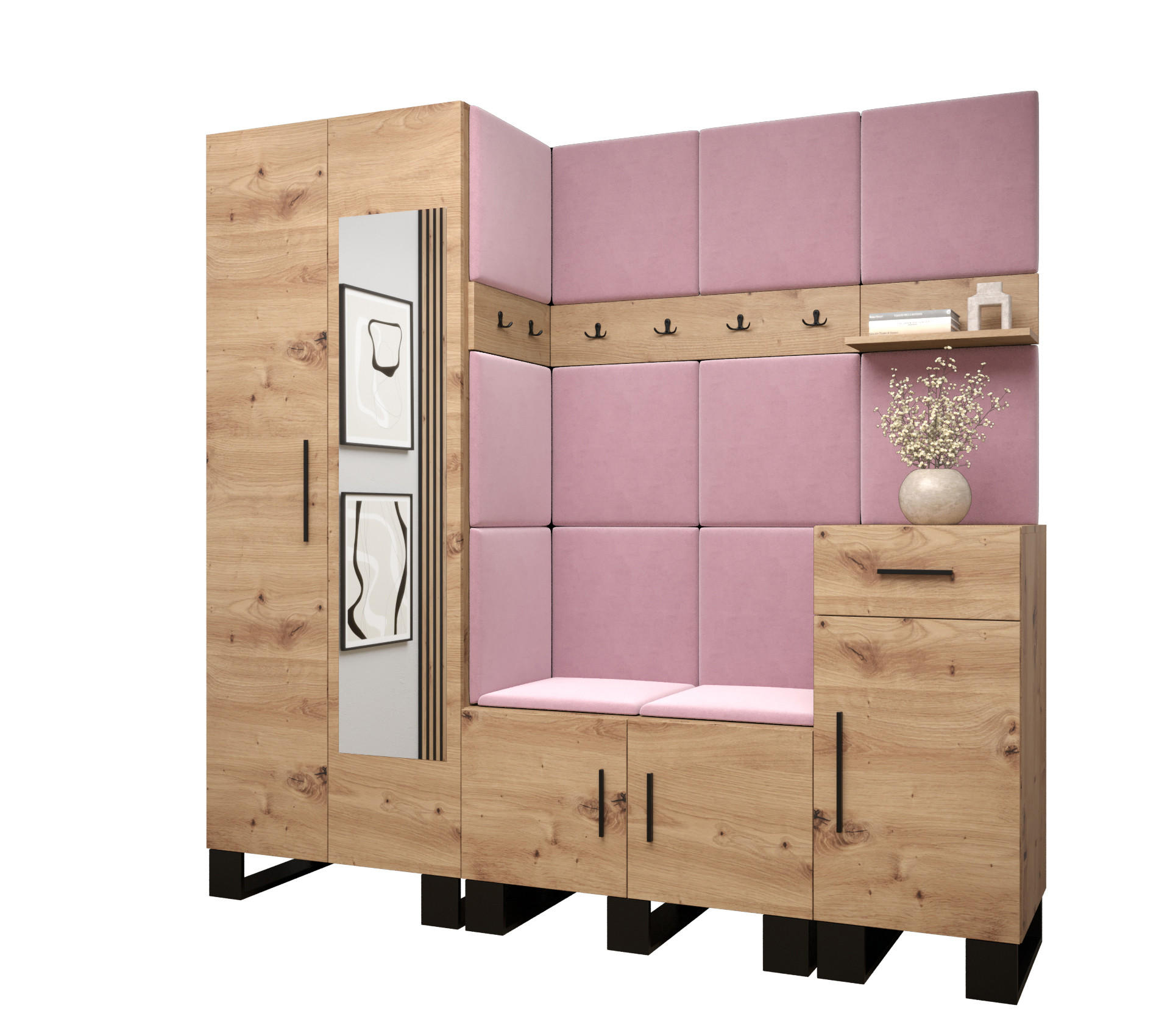 GARDEROBEN-SET 196/200/45,6 - Pink/Schwarz, Holz/Kunststoff (200/196/45.6cm) - Abiks Möbel