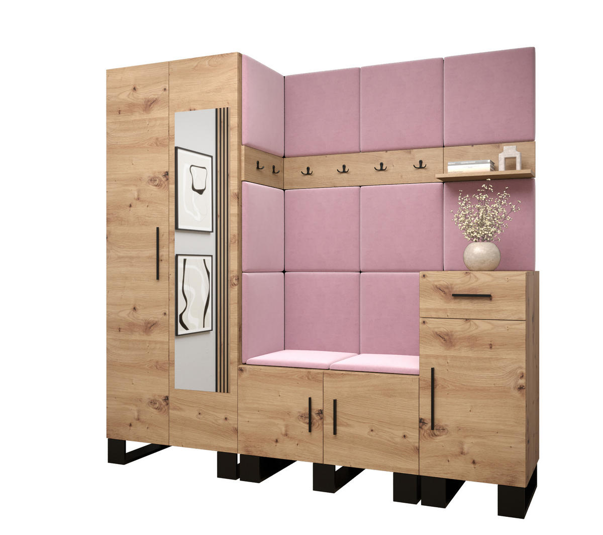 GARDEROBEN-SET 196/200/45,6 - Pink/Schwarz, Holz/Kunststoff (200/196/45.6cm) - Abiks Möbel
