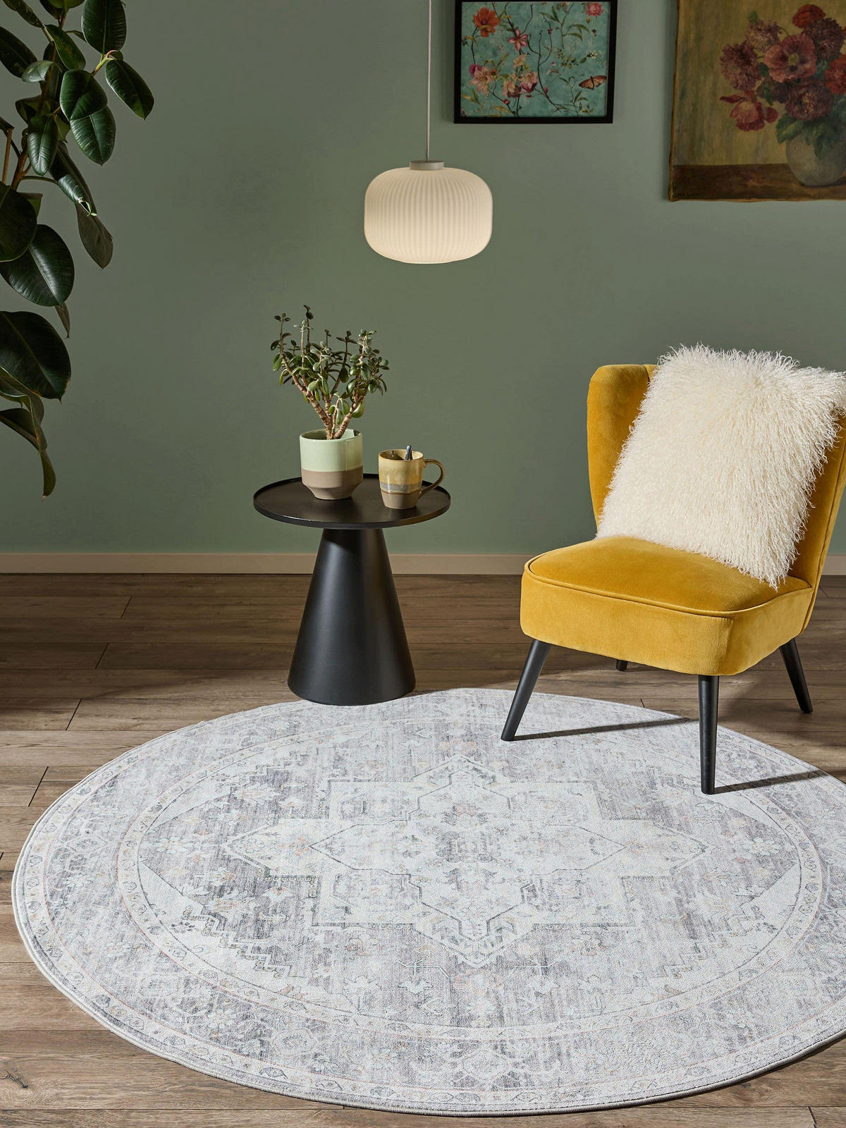 VINTAGE-TEPPICH Miray waschbar ø 160 cm rund - Grau, Kunststoff (160/160cm) - benuta Nest